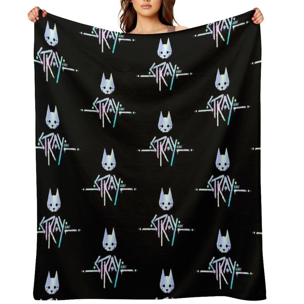 The Stray Game Logo in Holographic Iridescent Rainbow Anti-pilling Throw Blanket