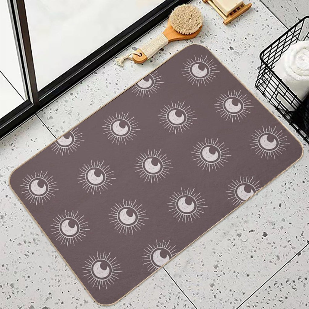 Boho Sun And Moon Pattern Bohemian Aesthetic In Muted Colors Walnut Brown  High-Traffic Bath Mat