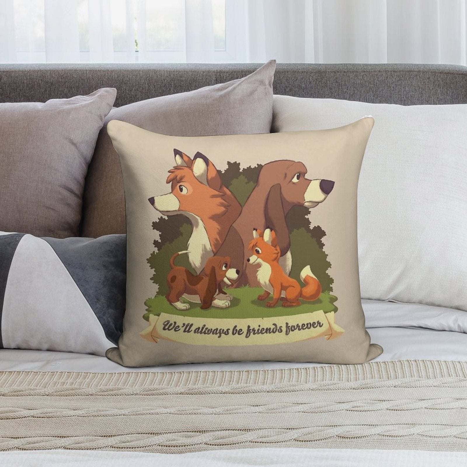 We Ll Always Be Friends Forever  Red Fox, Hound Dog, 80s Kid, BFF Soft Style Accent Throw Pillow