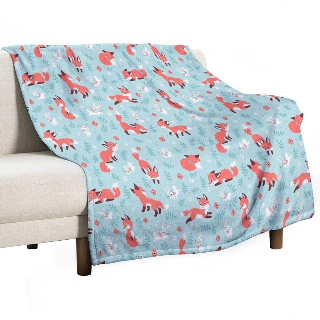 Fox And Bunny Pattern Durable Throw Blanket