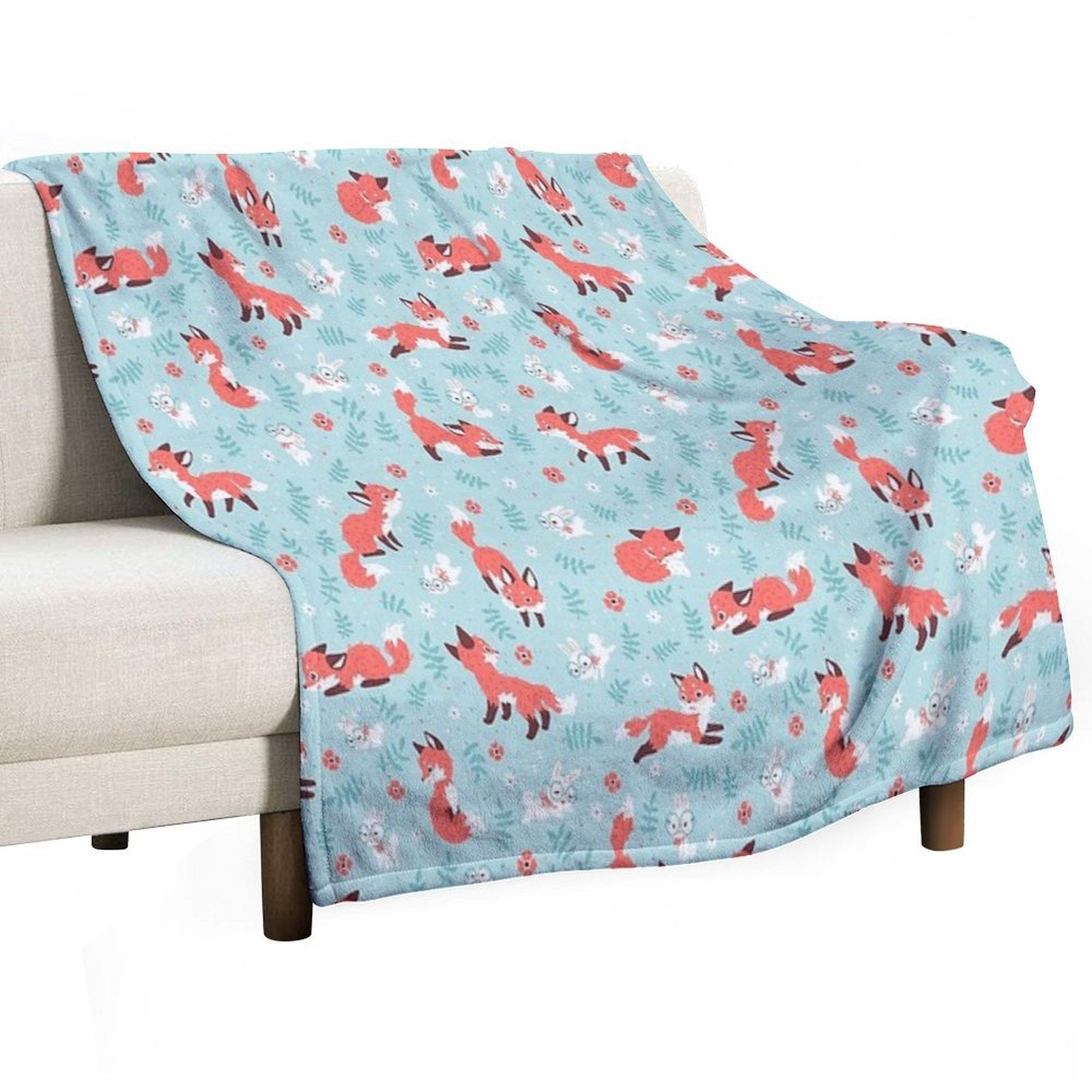 Fox And Bunny Pattern Durable Throw Blanket