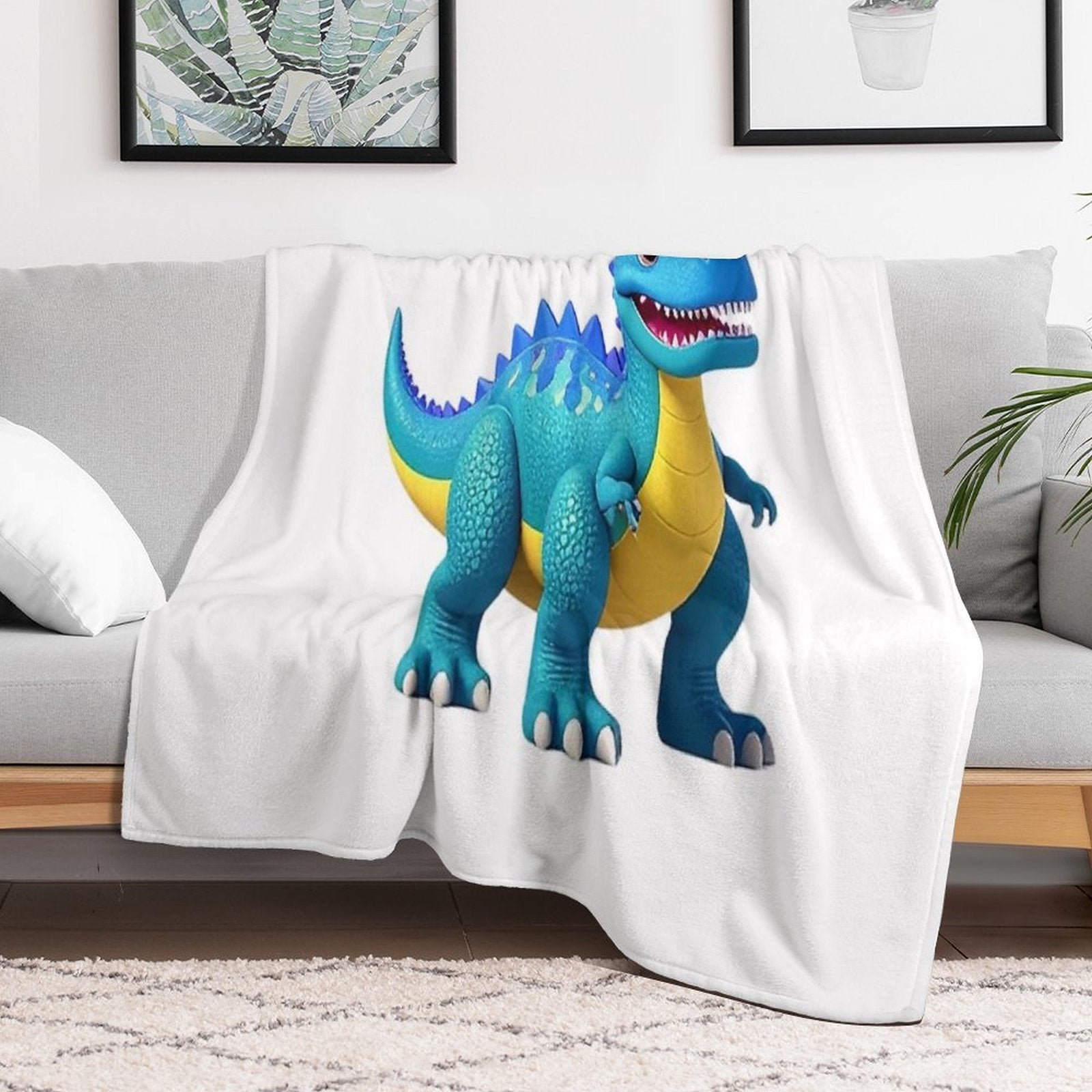 Smiling Dinosaur Cartoon Character Easy Care Throw Blanket