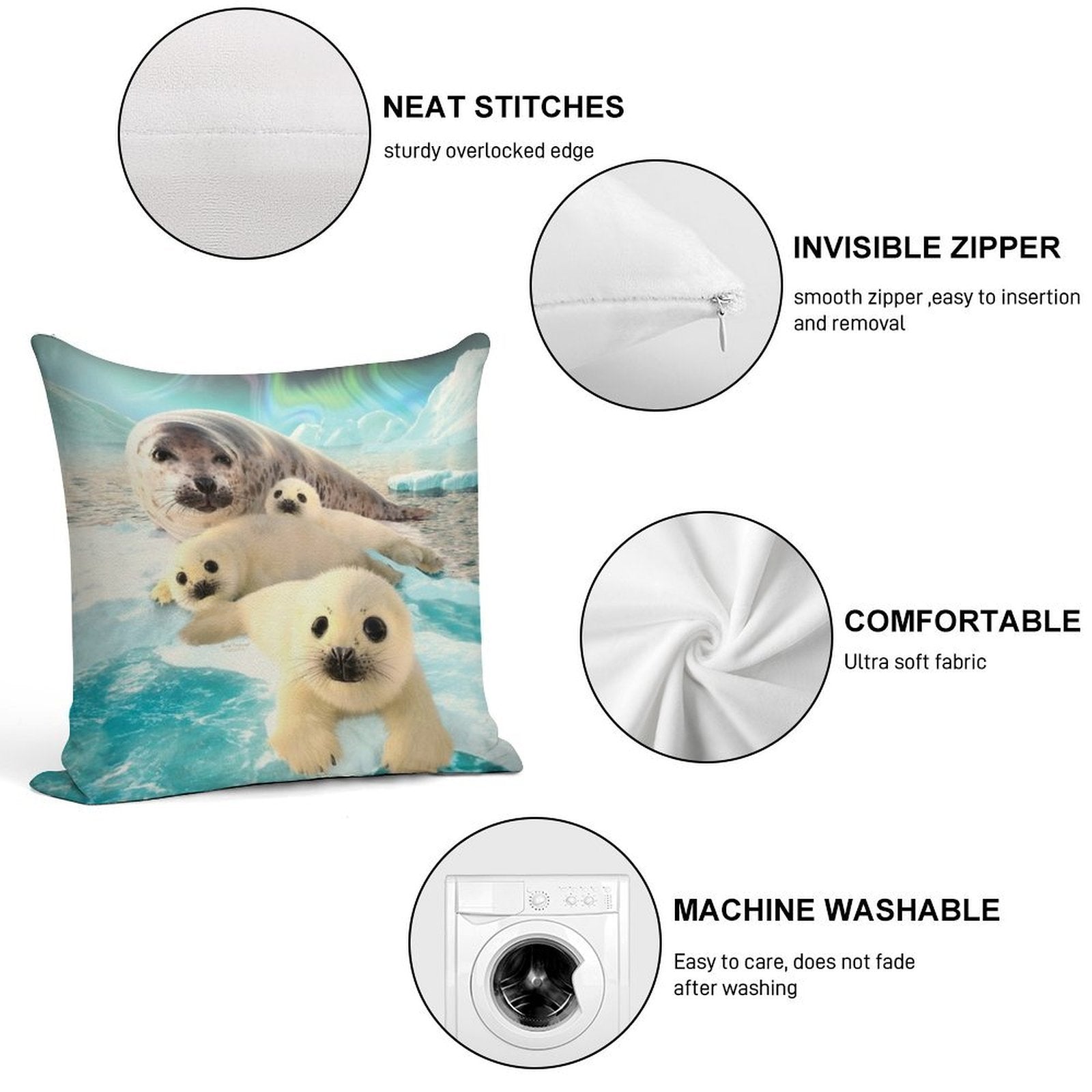 Grey Seals Arctic Soft Anti-Pilling Throw Pillow