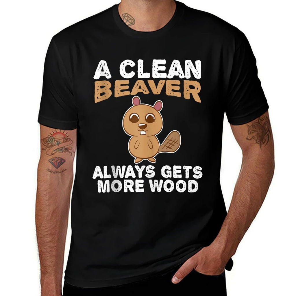 Dirty Funny Adult Clean Beaver Wood  Polyester Blend T-Shirt
