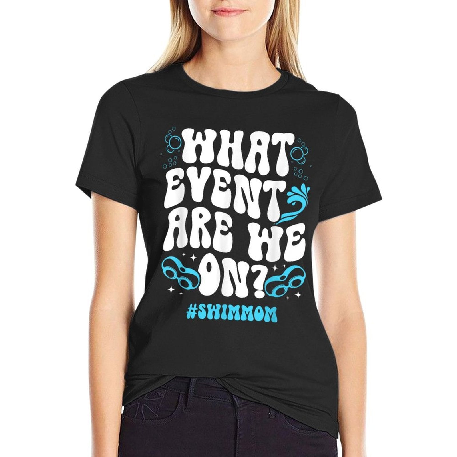 Swim Mom Groovy Swimming Mom Of A Swimmer Mom Swim Mama  Summer-ready Fabric T-Shirt