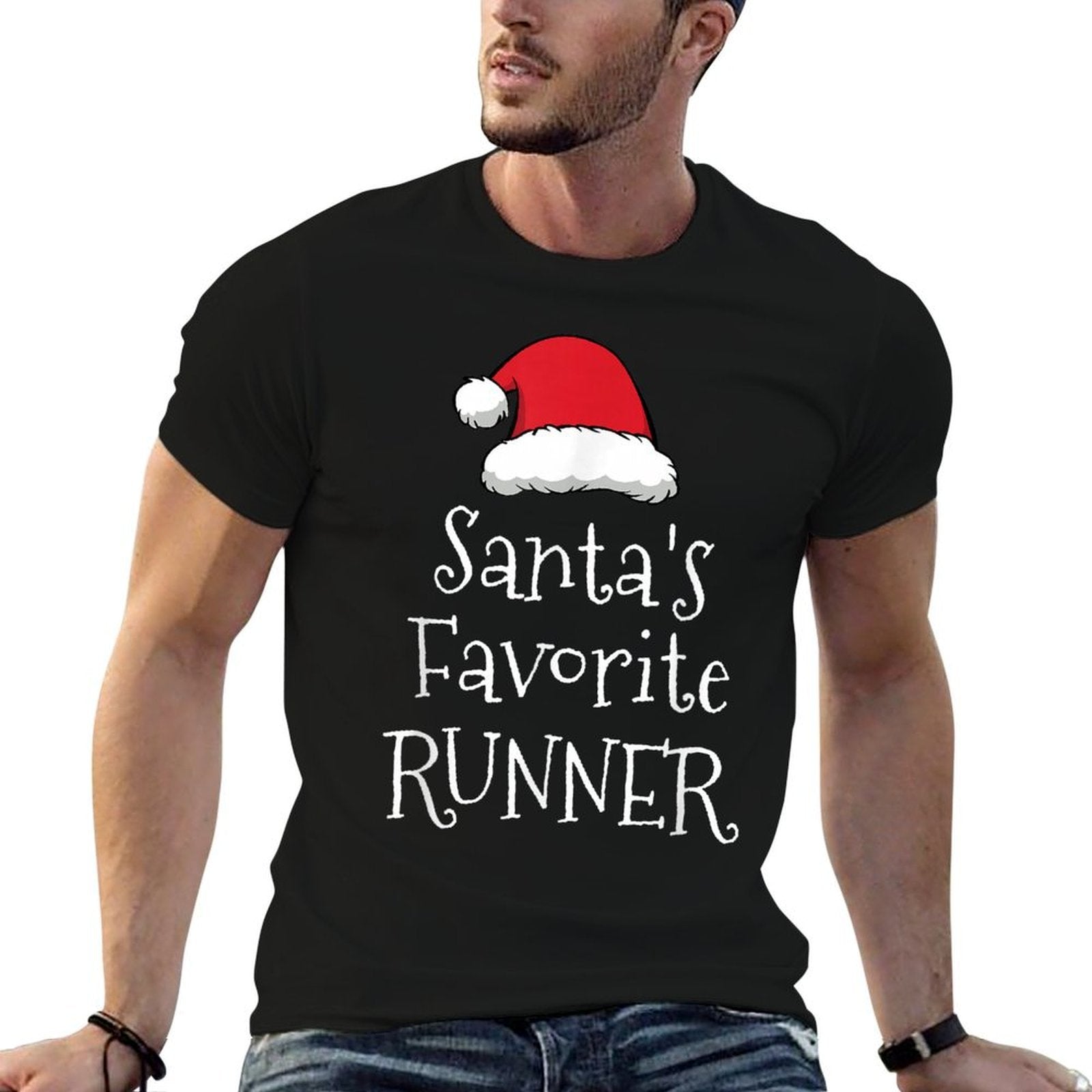 Santas Favorite Runner - Christmas Funny Running Gift  Easy-care T-Shirt