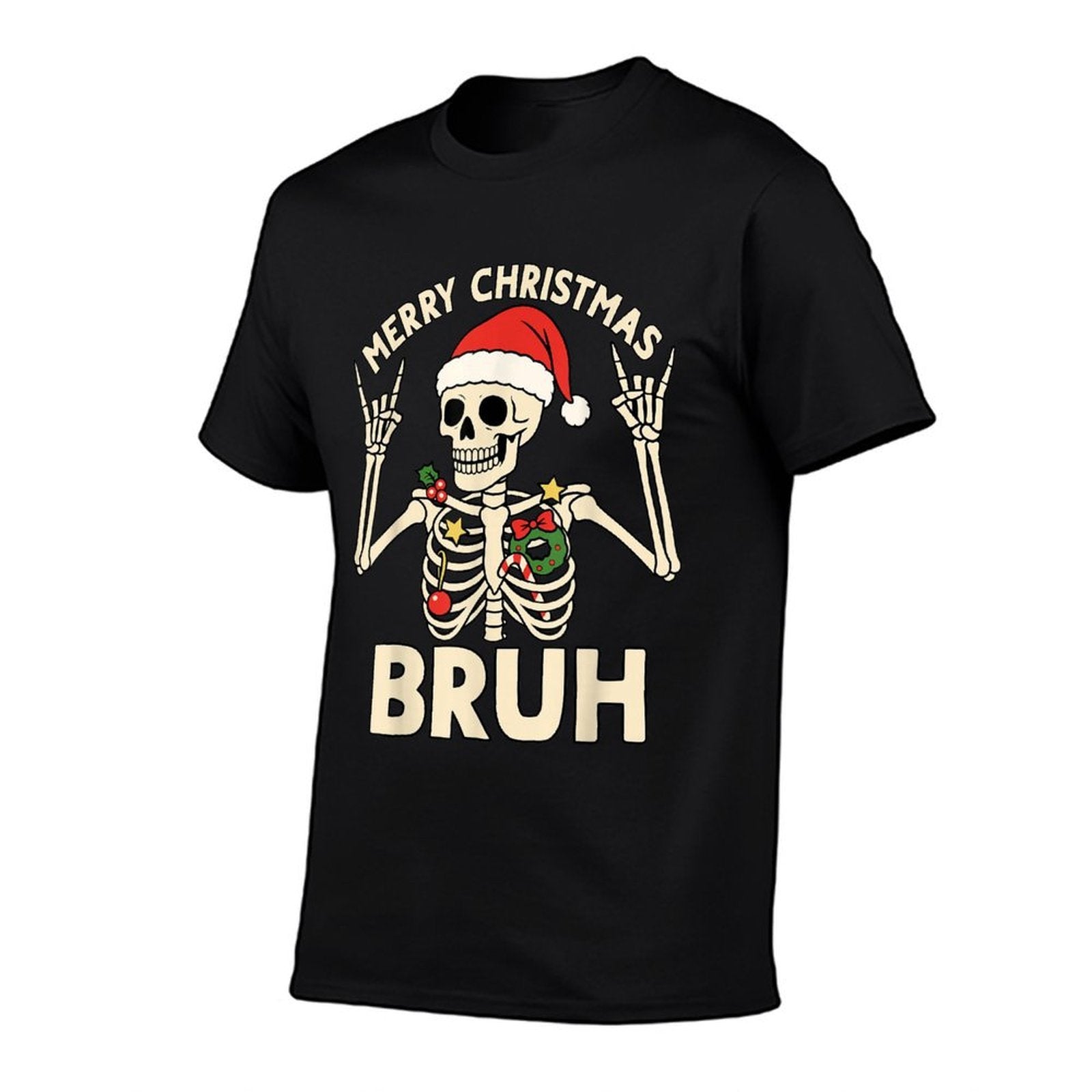 Christmas Bruh Rocker Skeleton Funny Xmas Men Women Kids  Slim-fit Cut T-Shirt