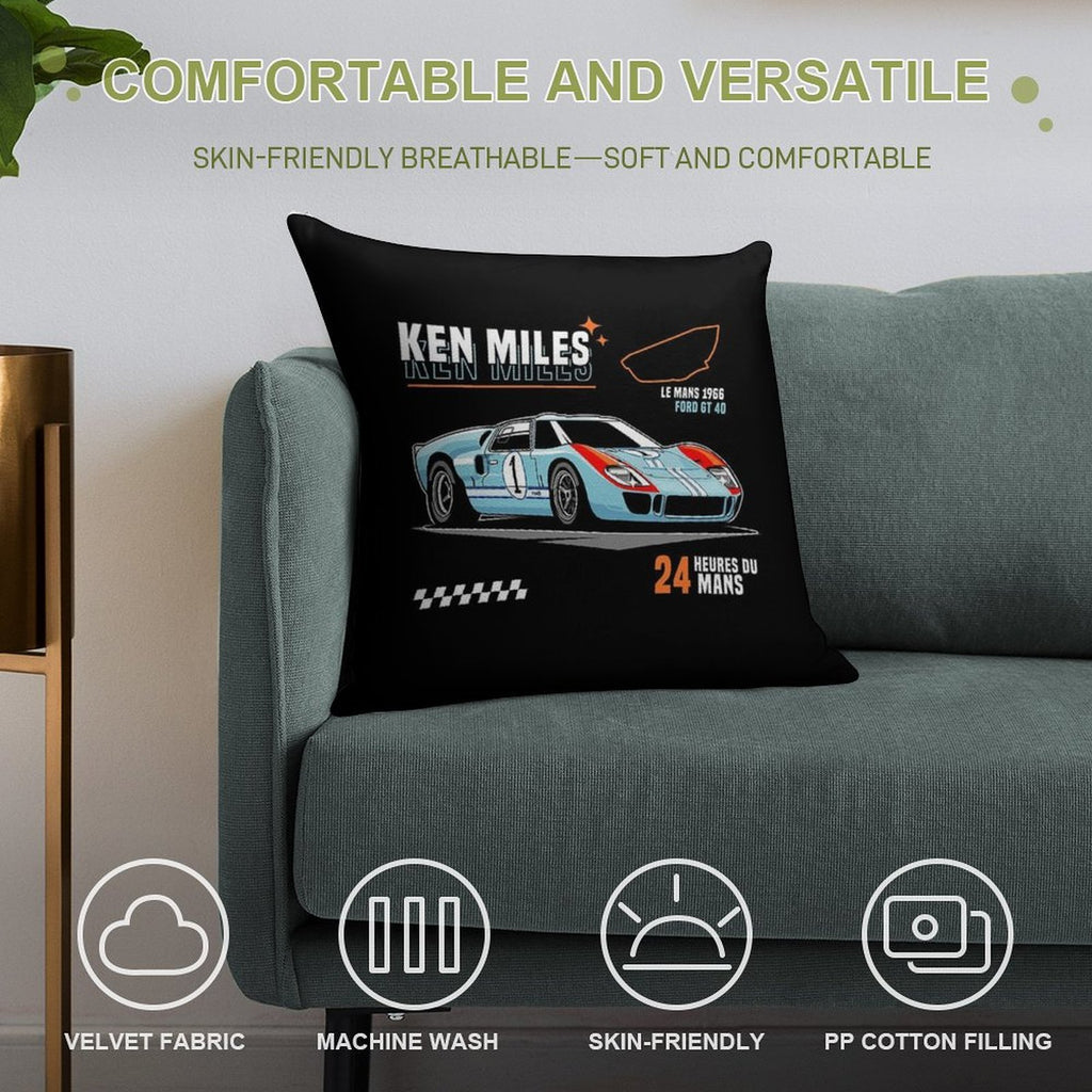 Ford GT40 - Ken Miles Le Mans 1966 Soft Shrink-Resistant Throw Pillow