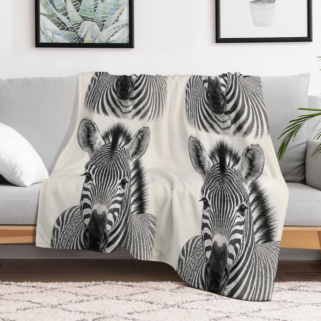 Realistic Black And White Zebra Portrait All-season Throw Blanket