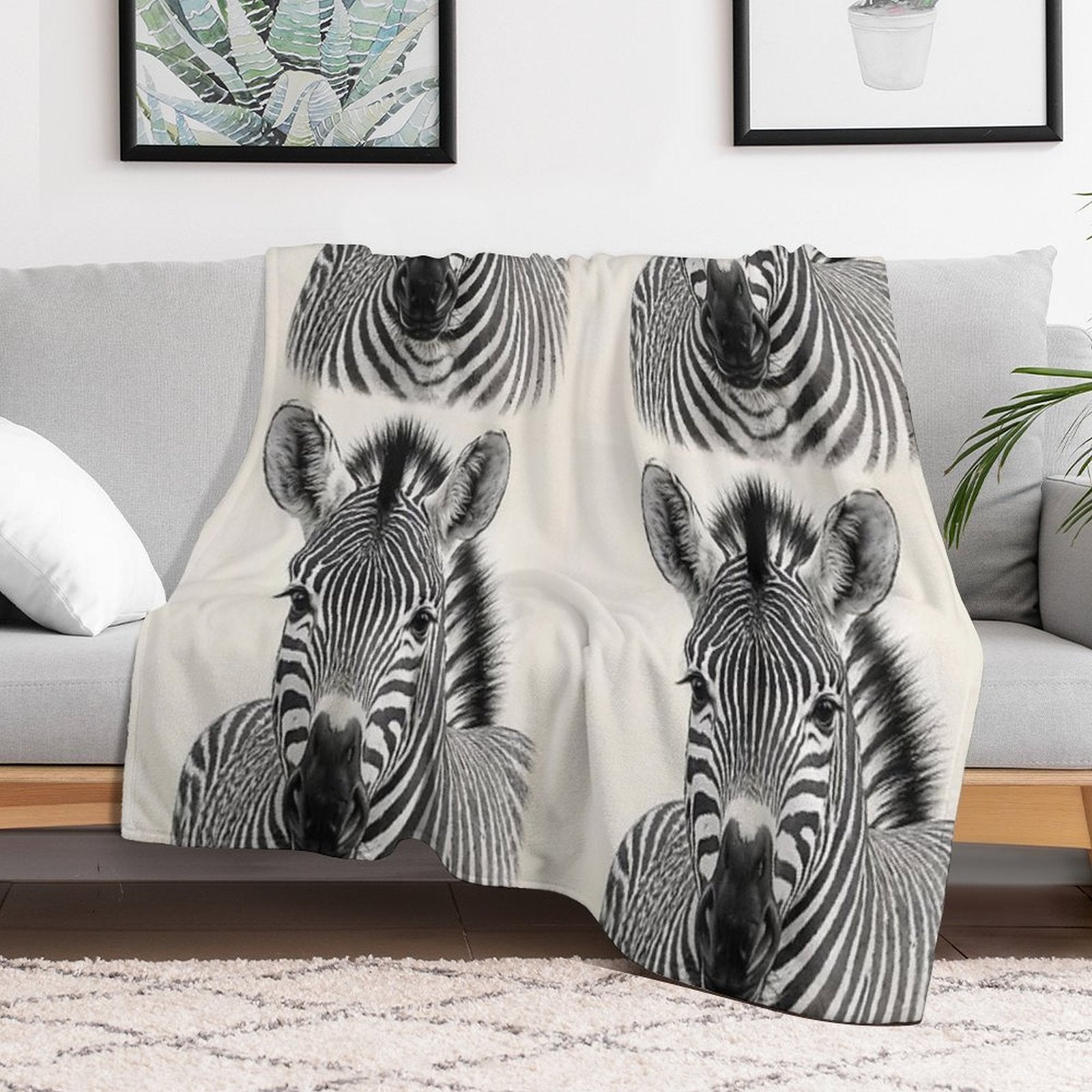 Realistic Black And White Zebra Portrait All-season Throw Blanket