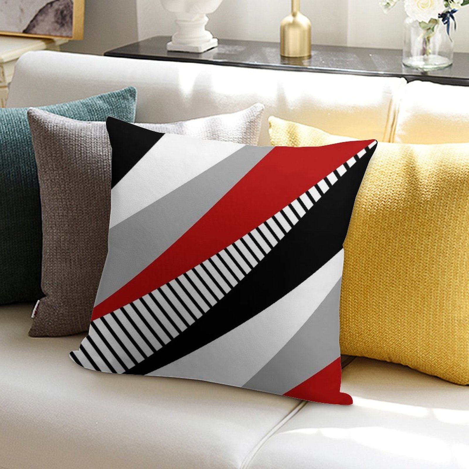 Diagonal Triangles Soft Durable Construction Throw Pillow