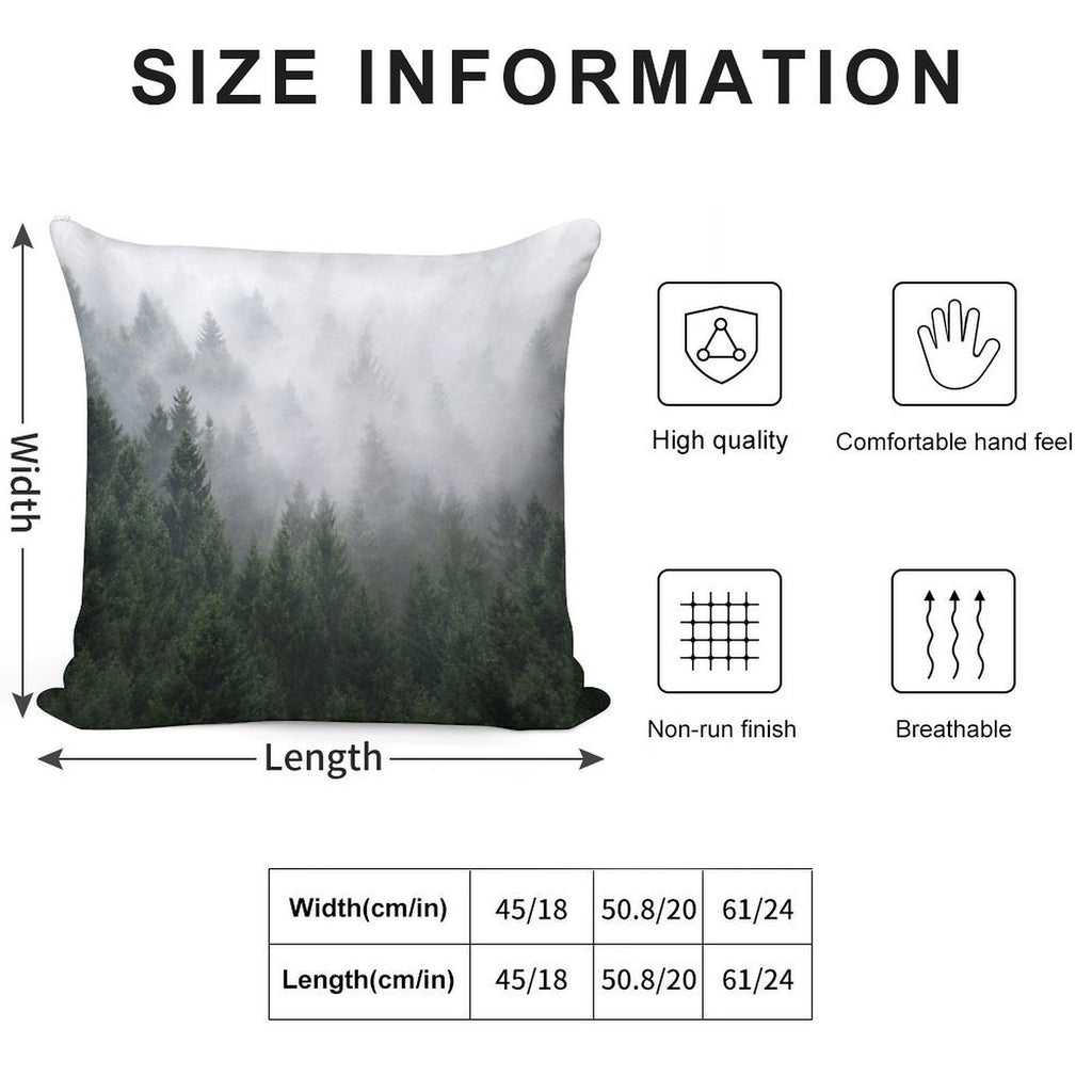 Home Is A Feeling   Misty Retro Fall Wilderness Fairytale Evergreen Forest With Trees Covered In Magic Fog Season Soft Home Decor Throw Pillow