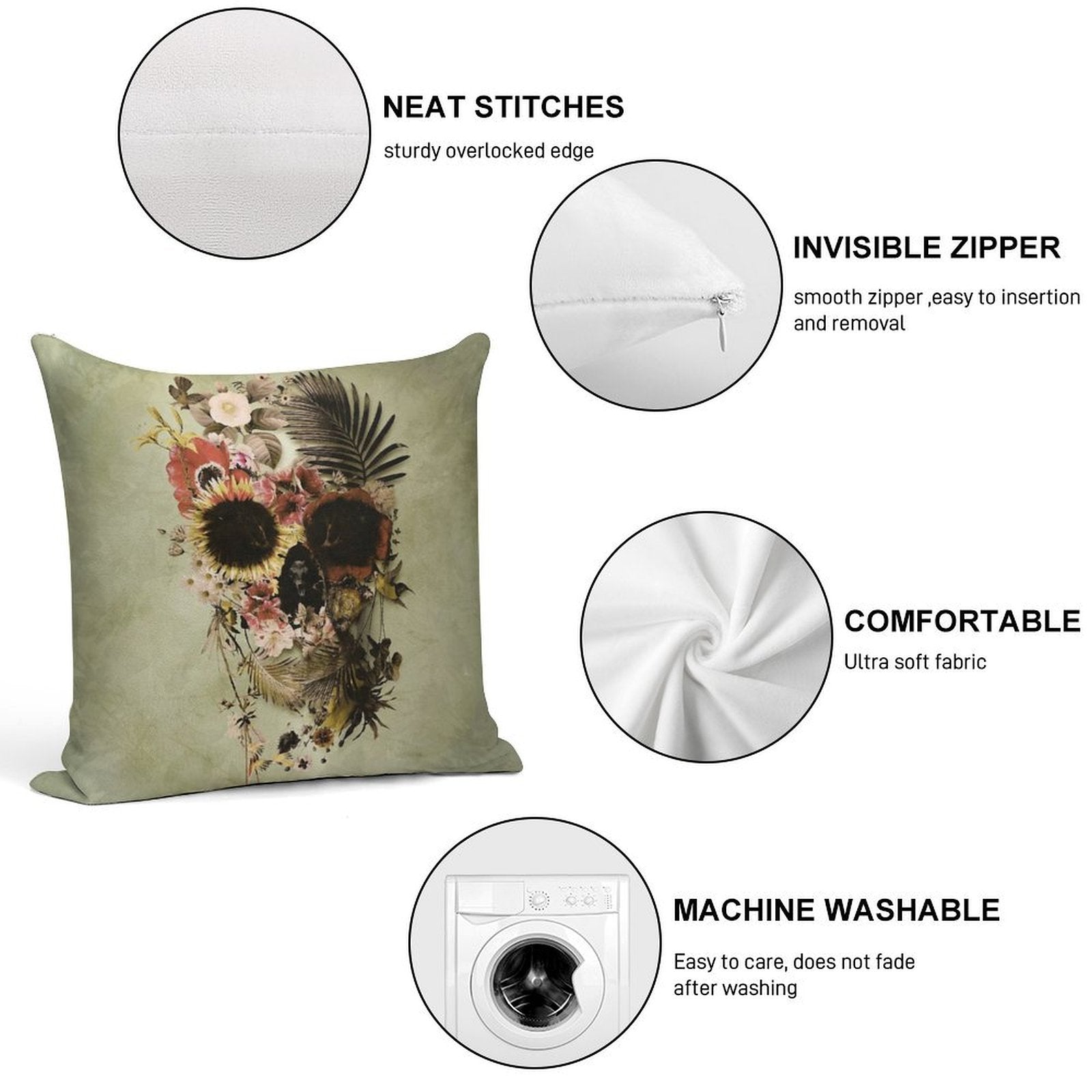 Garden Skull Light Soft Warmth Comfort Throw Pillow