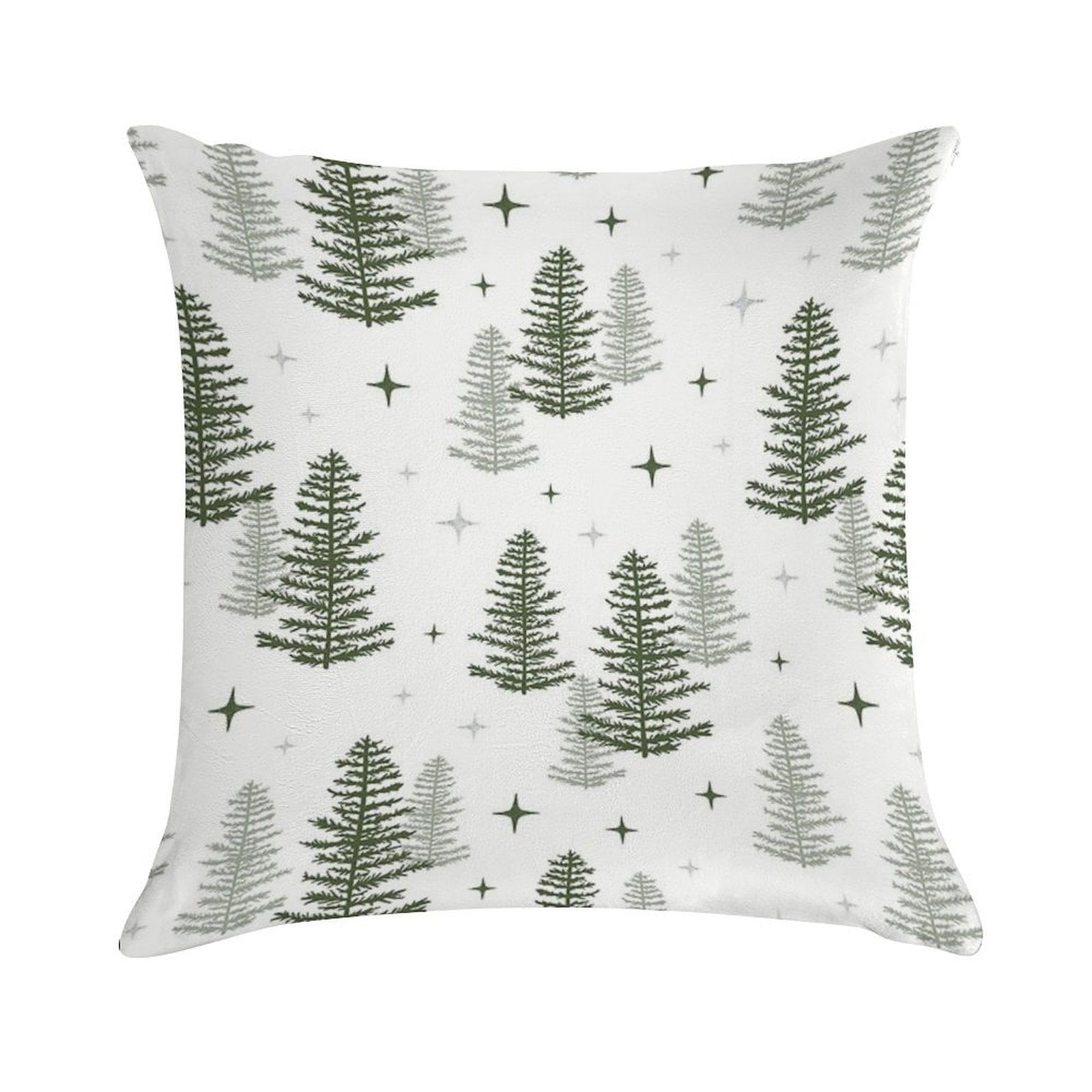 Christmas Night with Green Trees Soft Hidden Zipper Throw Pillow