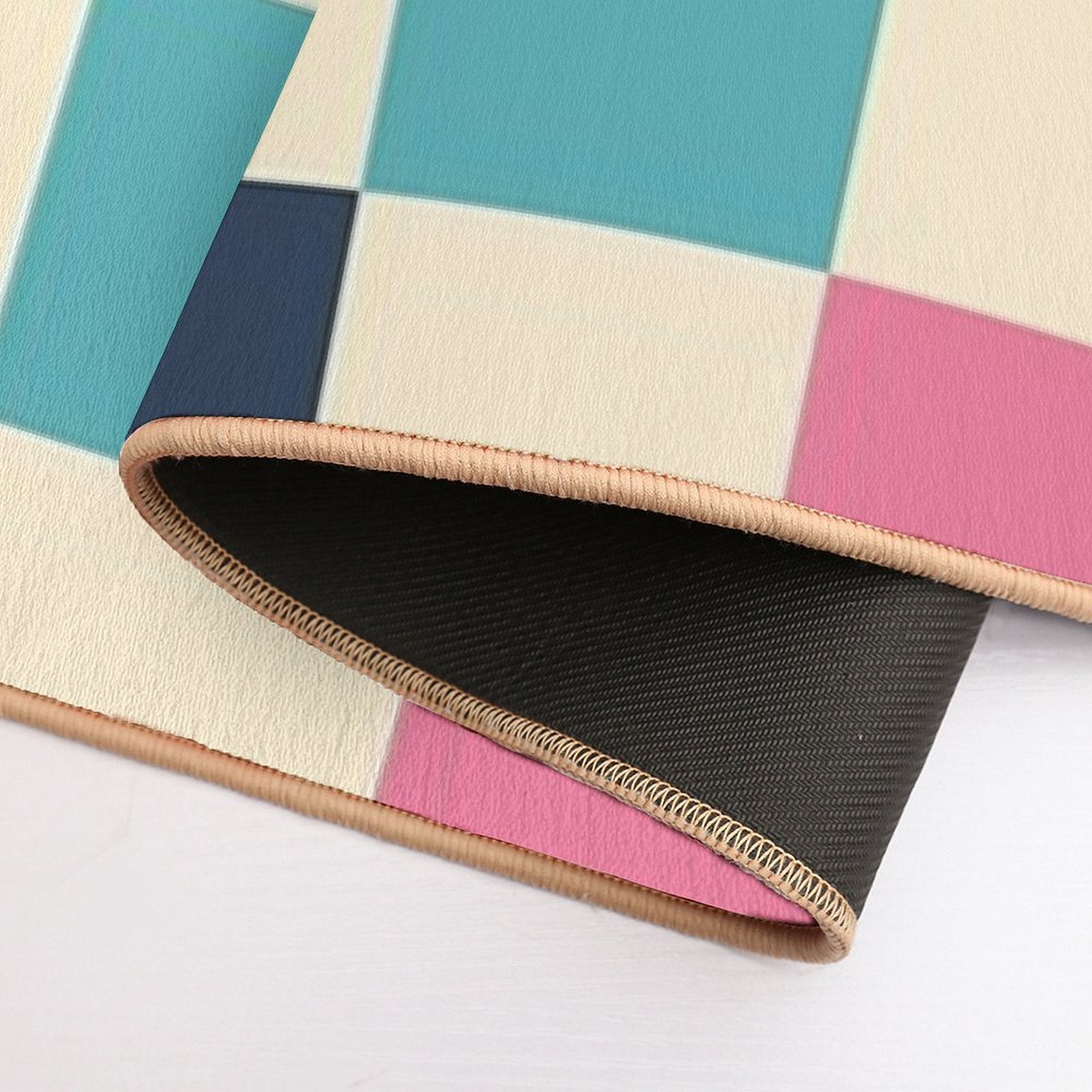 Colorful Squares Green Violet  Eco-Friendly Bath Mat