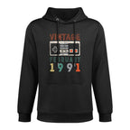 Vintage February 1991 30th Birthday 30 Year Old Medium-Weight Fabric Hoodie