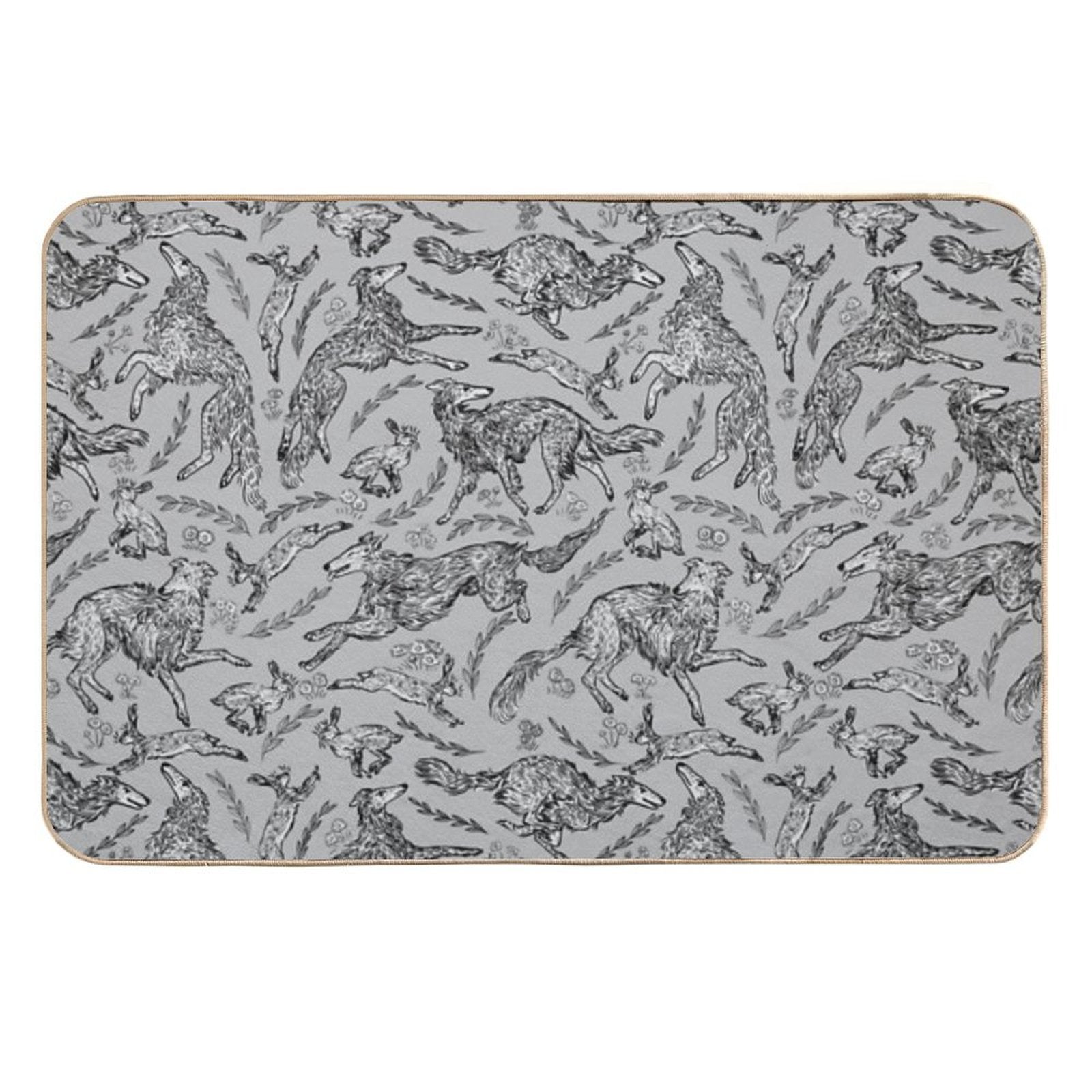 Hounds And Hares - White Dogs on Silver Field  Odorless Bath Mat