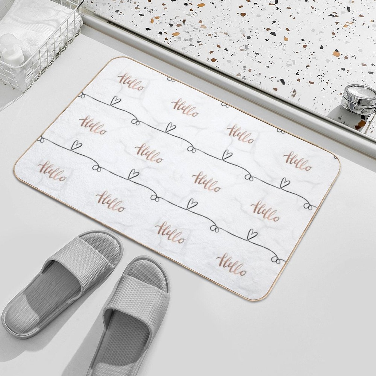 Hello Marble And Rose Gold  Eco-Friendly Bath Mat