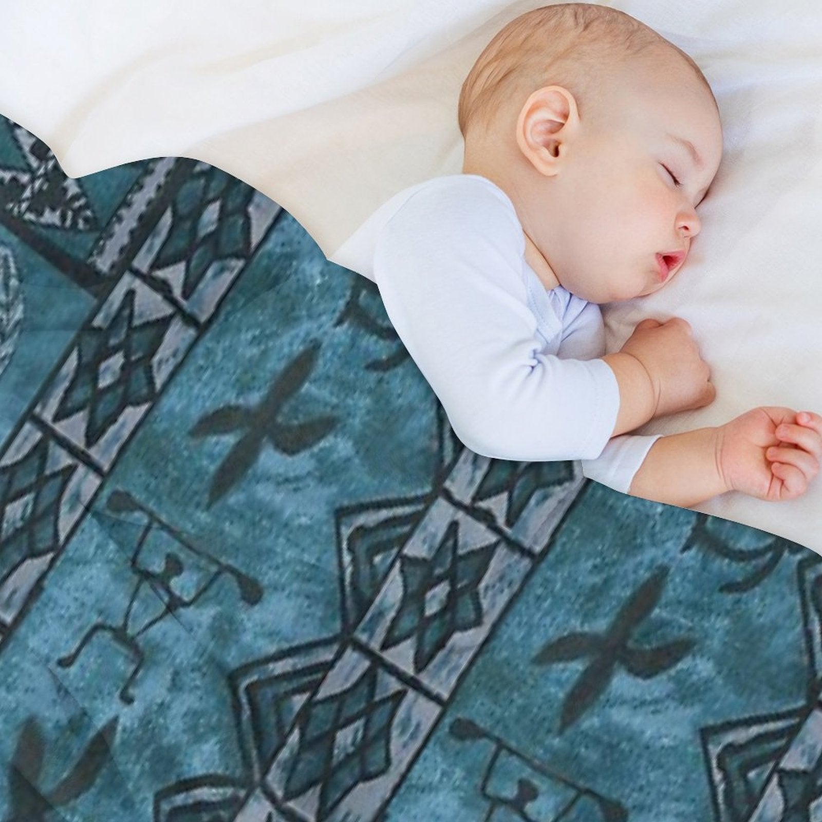 Vintage Hawaiian Tapa Ocean Blue Durable Throw Blanket