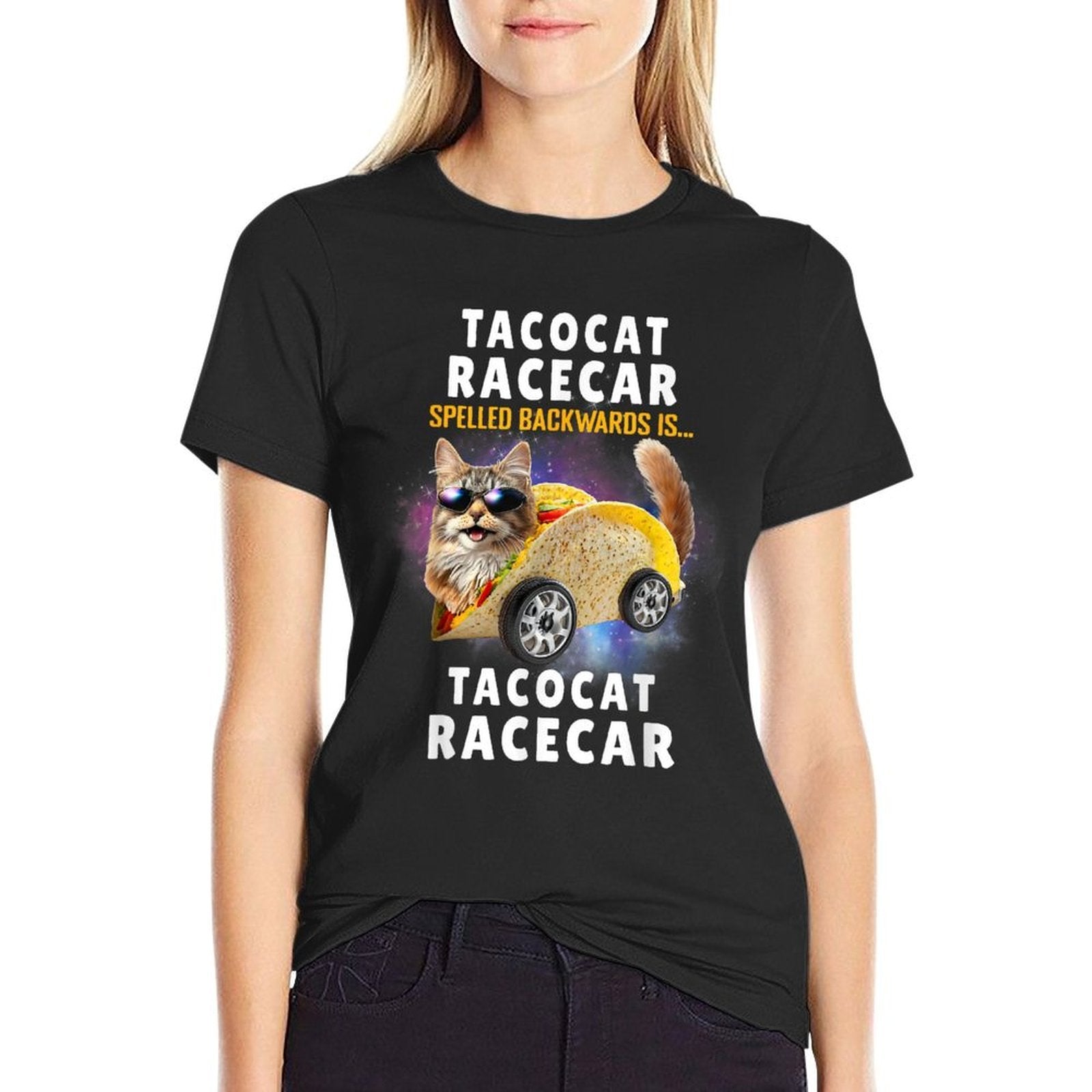 Tacocat Racecar Spelled Backwards Funny Mexican Car Taco Cat for Men Women Kids  Summer-ready Fabric T-Shirt