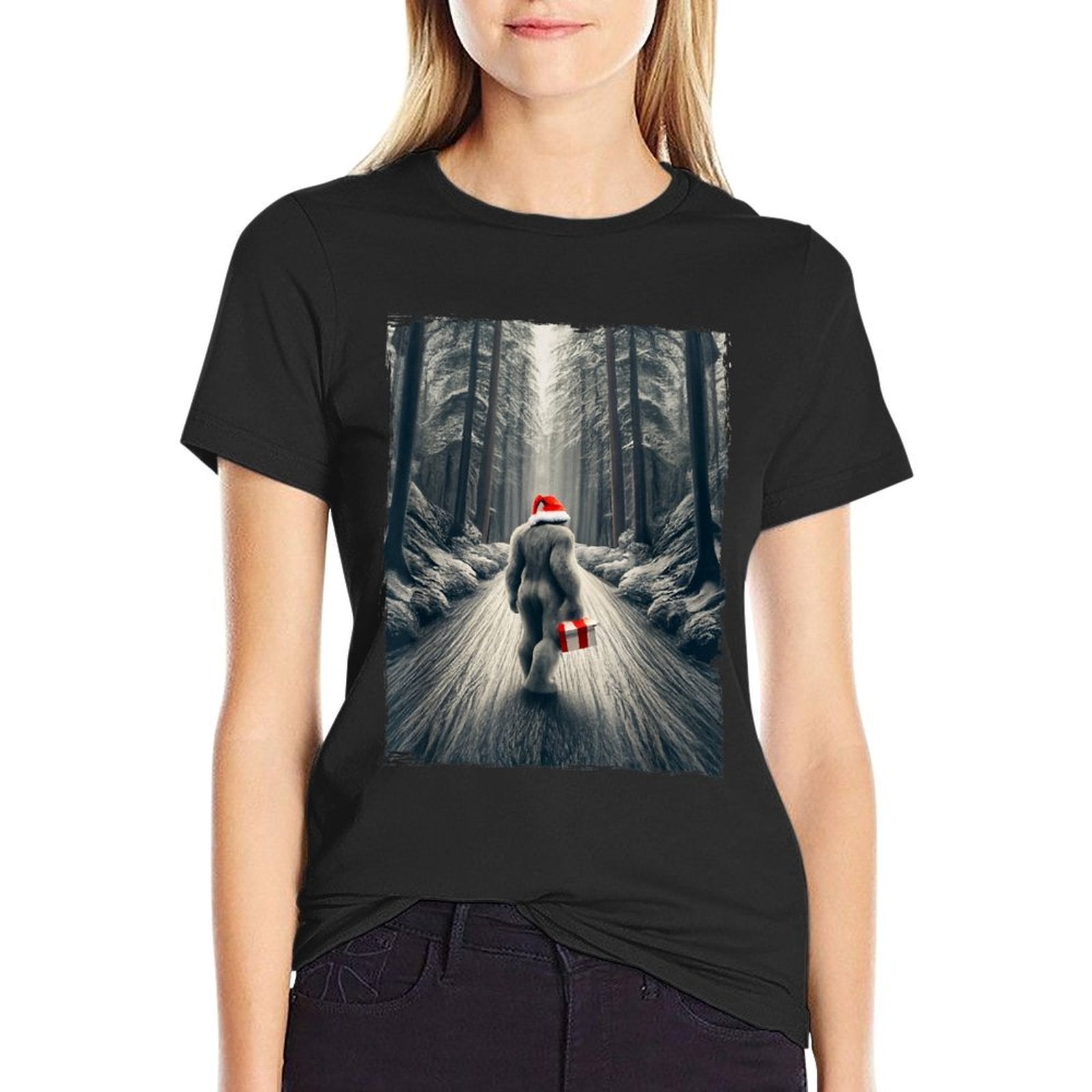 Santa Bigfoot Christmas Sasquatch Believe  Stretchy T-Shirt