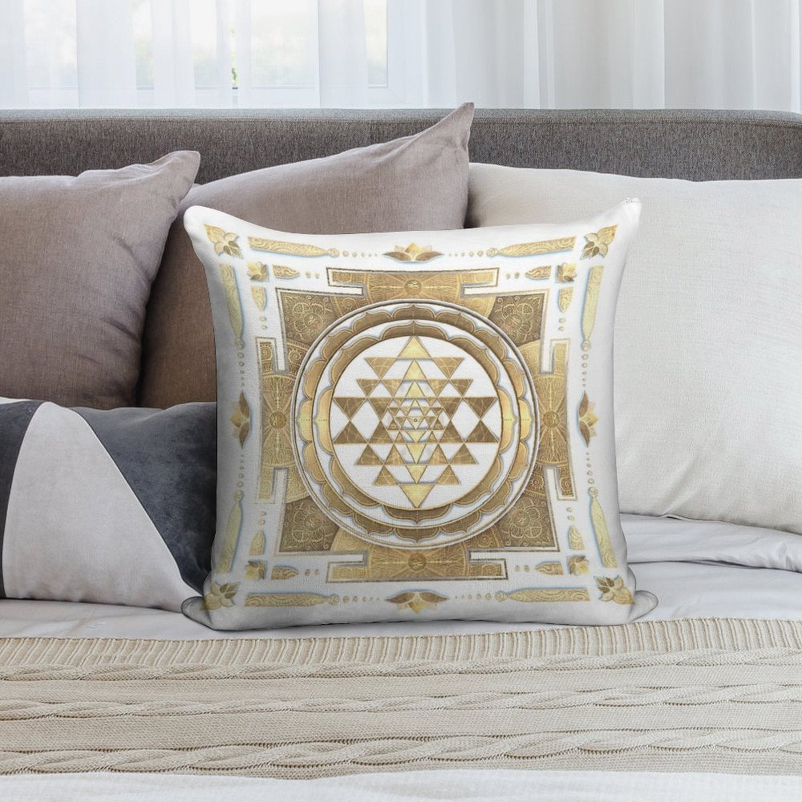 GOLDEN SRI YANTRA (white Background) Soft Style Accent Throw Pillow