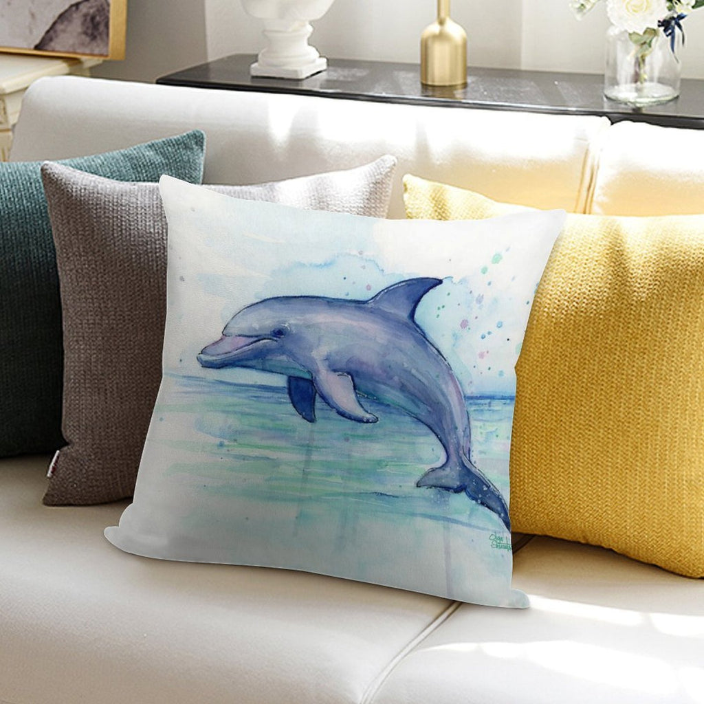 Dolphin Watercolor Soft Home Decor Throw Pillow
