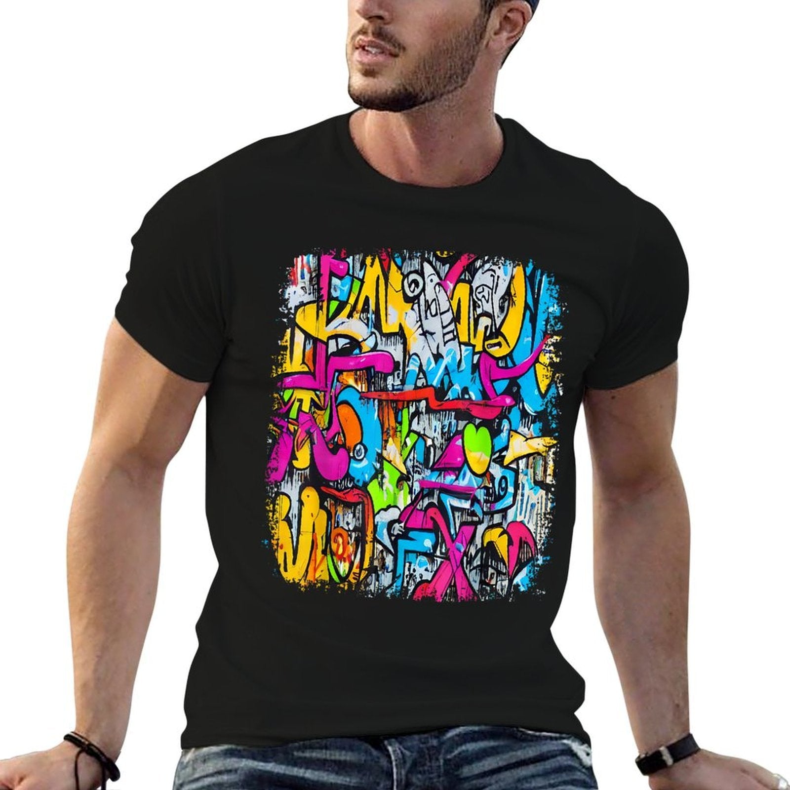Graffiti Artist In Urban Style Street Funny Art Graffiti  Slim-fit Cut T-Shirt