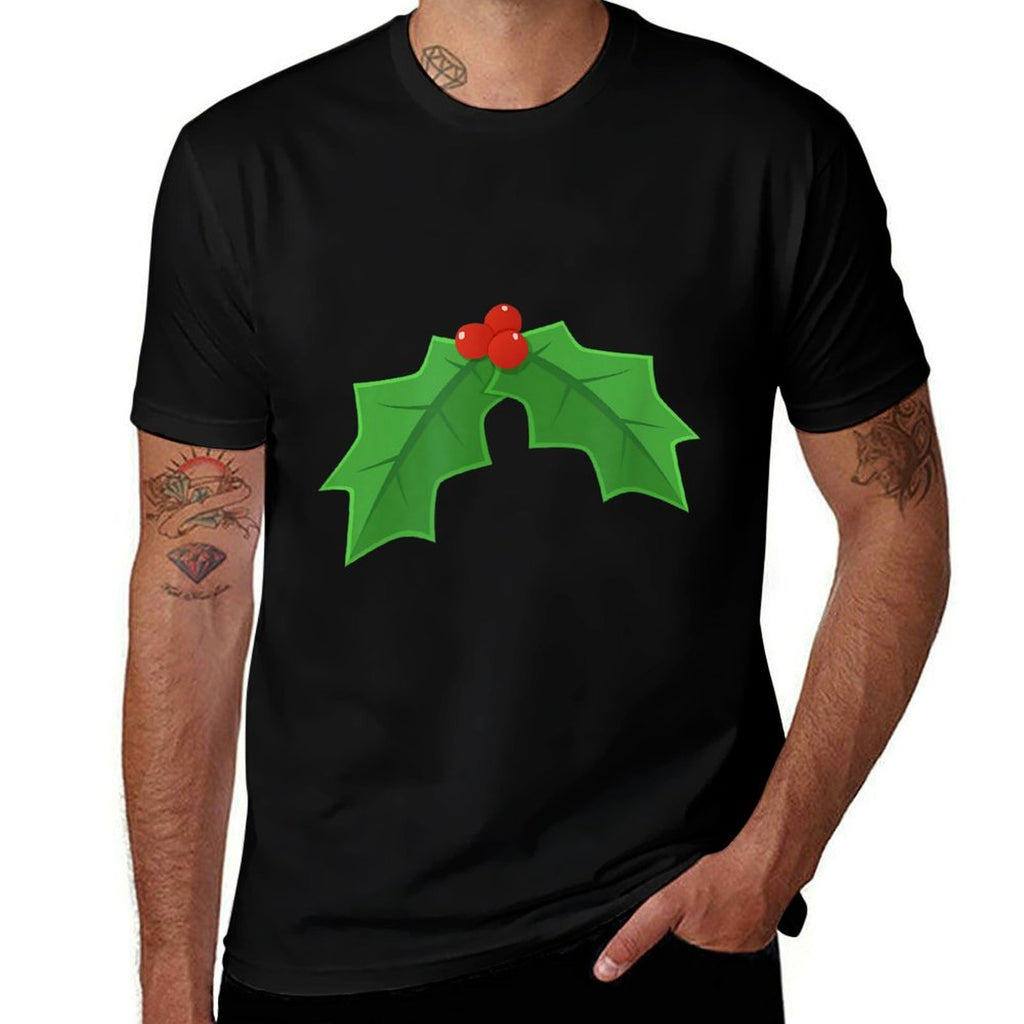 Holly - Holly And Berries Christmas  Ribbed Collar T-Shirt