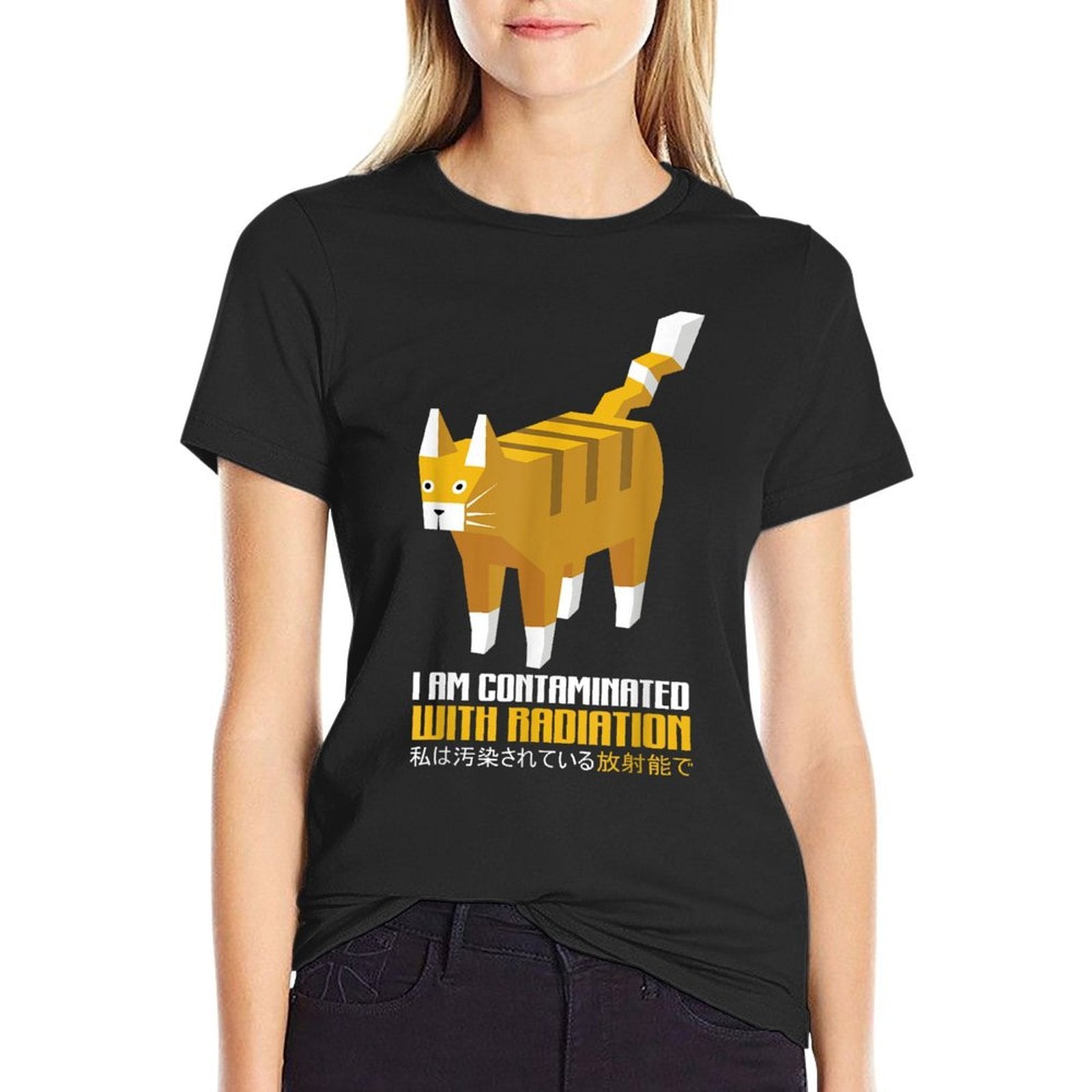 Funny Japanese Cat Meme I Am Contaminated With Radiation  Fade-proof Color T-Shirt