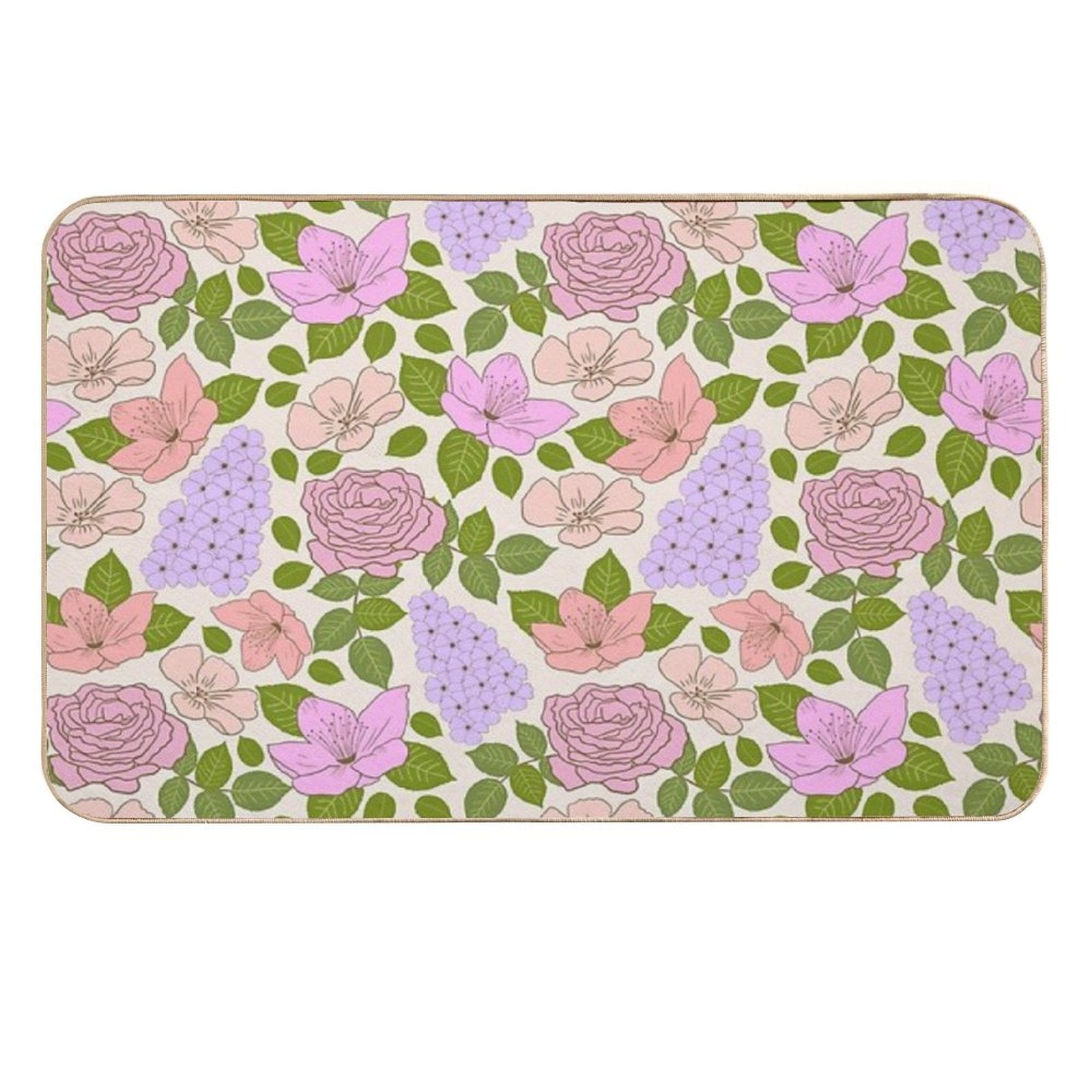 Soft Romantic Pastel Botanicals  Fade-Resistant Bath Mat