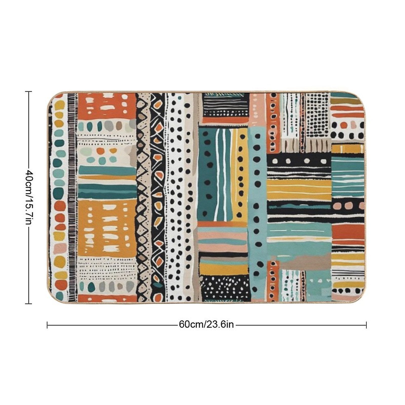 Traditional Kilim Indian Pattern, Ethnic Geometric Abstract Scandinavian Design in Watercolor Painting  Versatile Bath Mat