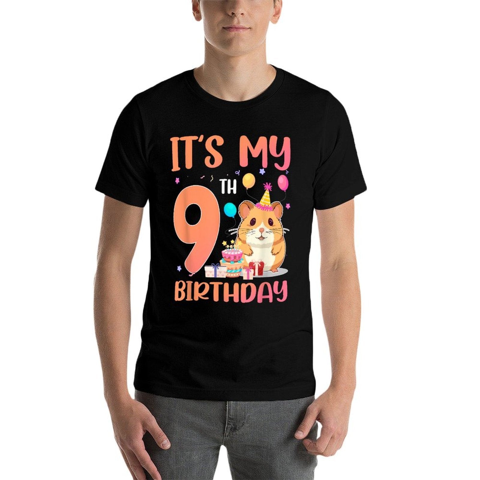 Its My 9th Birthday Cute Hamster 9 Year Old Kids  Oversized Silhouette T-Shirt