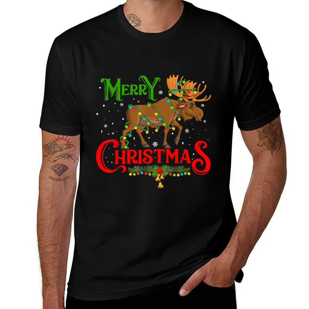 Merry Christmoose Christmas Moose Xmas Tree Lights Around  Oversized Silhouette T-Shirt