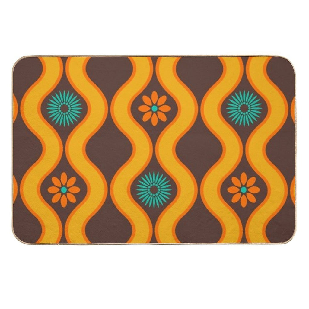 1970's Retro Vintage Seventies Floral Flowers Pattern  Rapid-Drying Bath Mat
