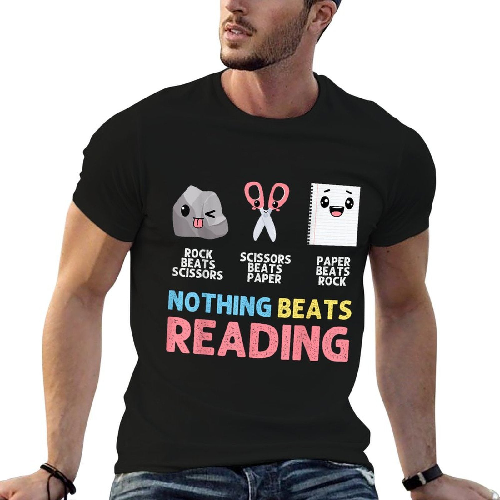 Nothing Beats Reading Funny Rock Paper Scissors  Easy-care T-Shirt
