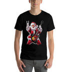 Rock  Roll Christmas Santa Claus Guitar Player  Ribbed Collar T-Shirt