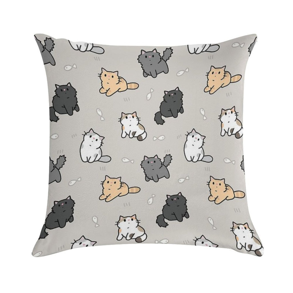 Kittens And Fish Pattern Soft High-Density Material Throw Pillow