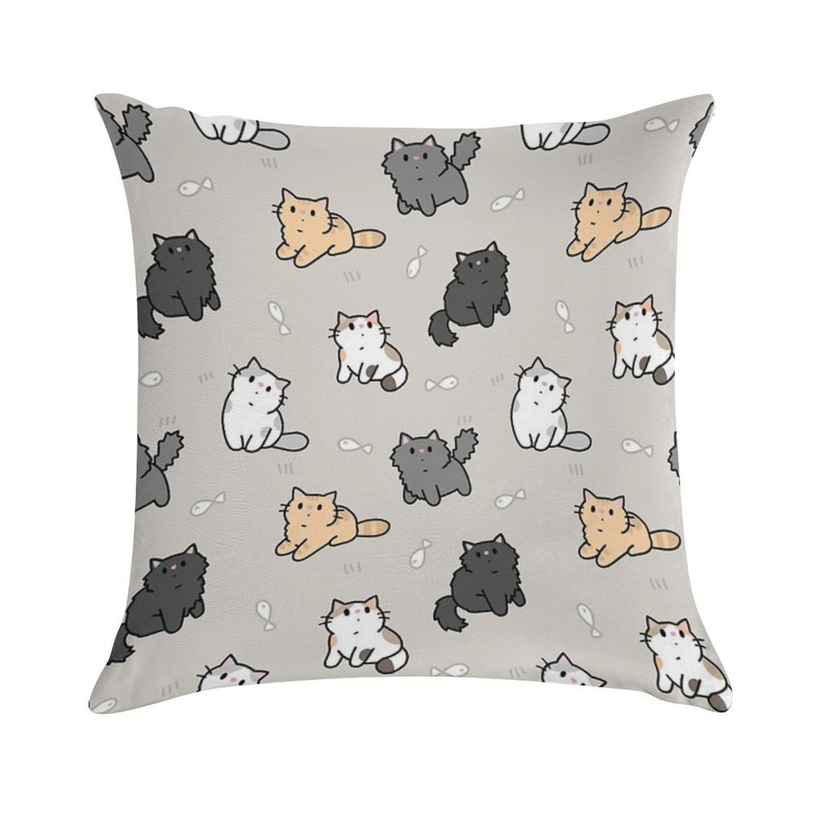 Kittens And Fish Pattern Soft High-Density Material Throw Pillow