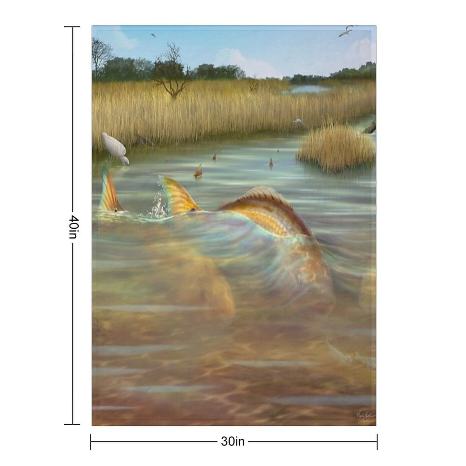 Redfish in The Salt Marsh Shrink-resistant Throw Blanket