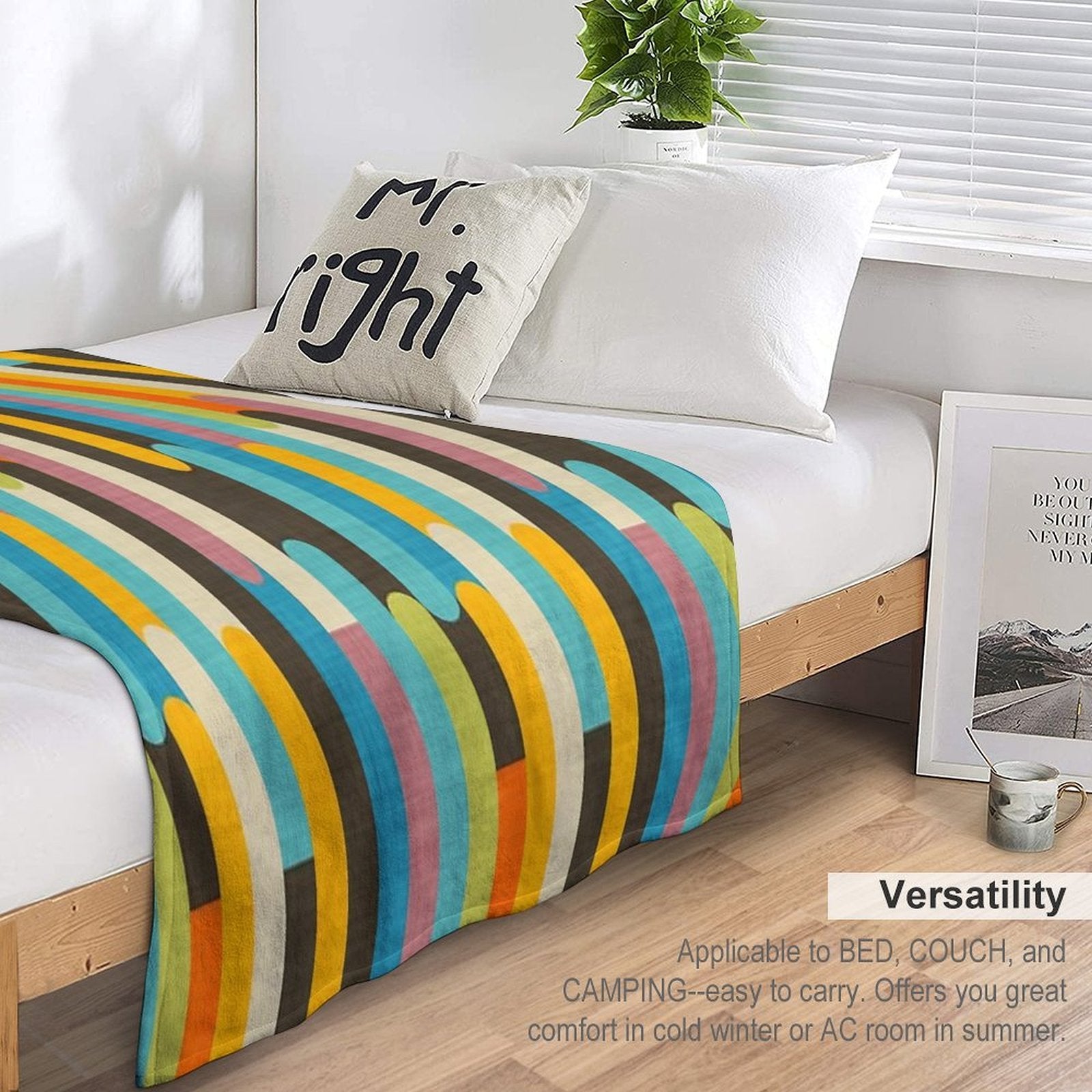 Retro Color Block Popsicle Sticks Blue Easy Care Throw Blanket