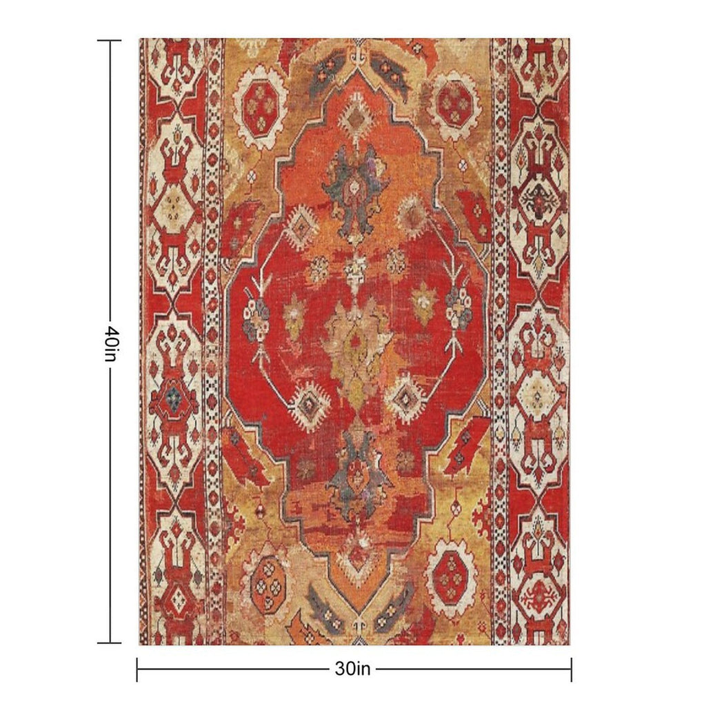Transylvanian West Anatolian Carpet Print Plush Throw Blanket