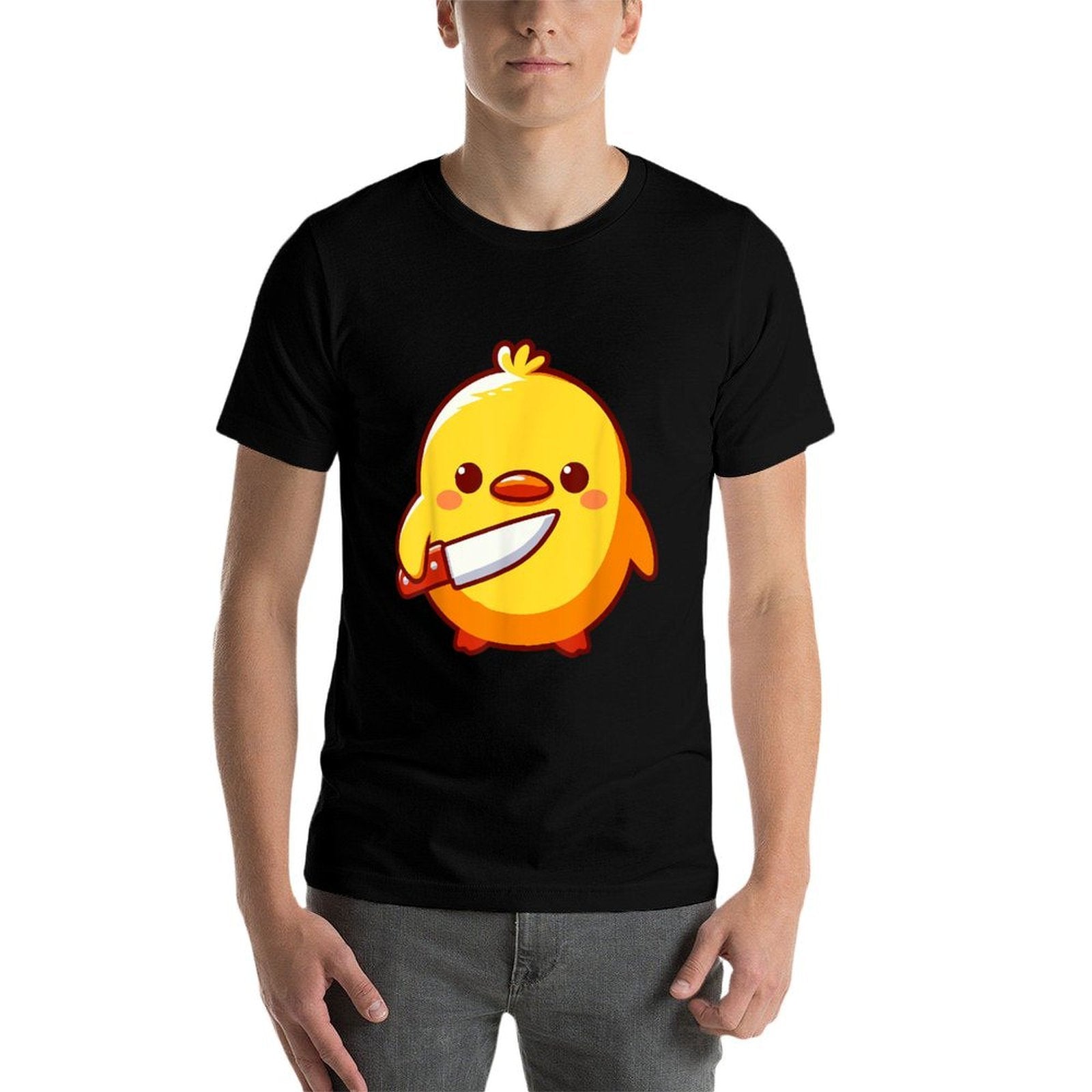 Duck with Knife Meme Chick with Knife  Rolled Sleeves T-Shirt