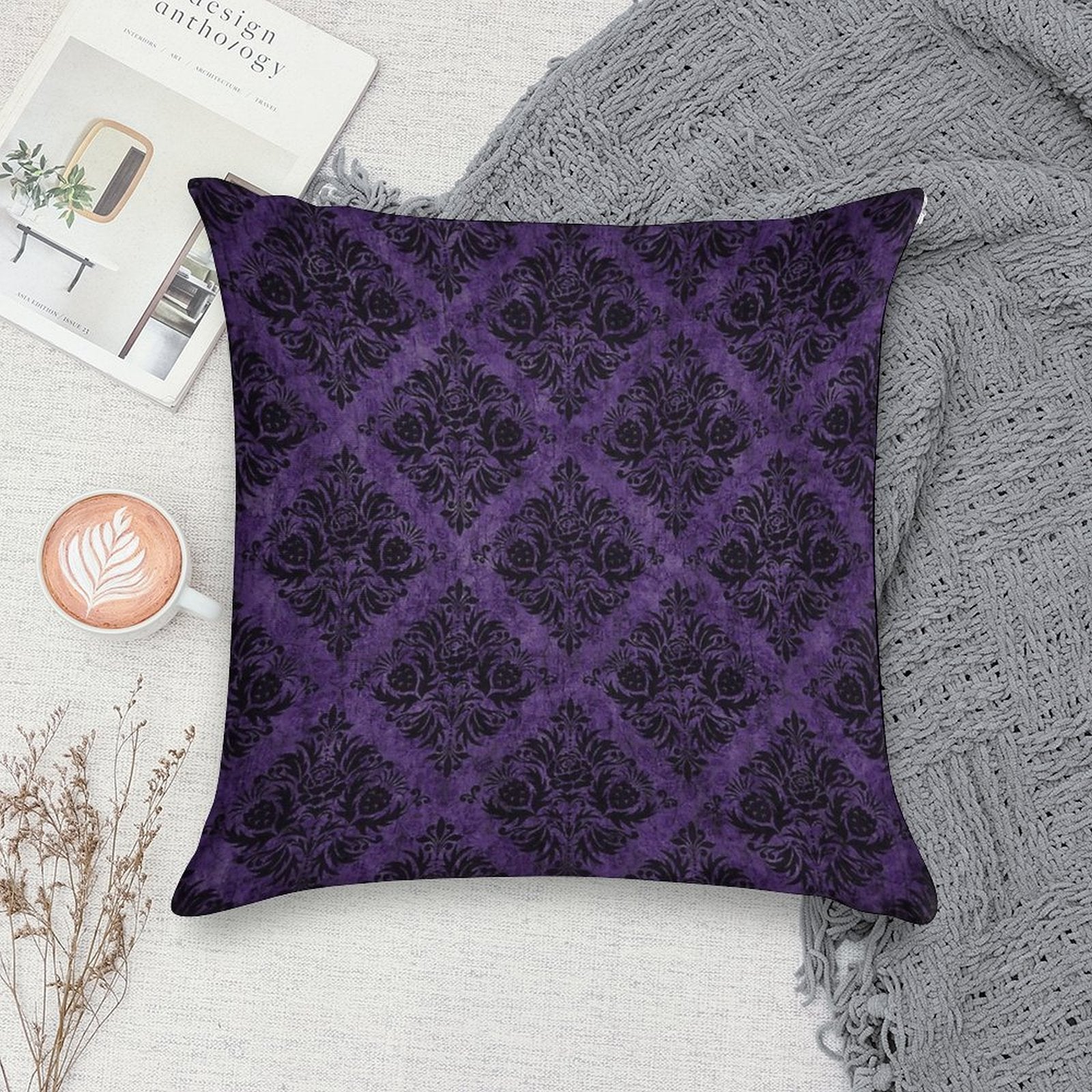 Gothic Damask Purple Soft Anti-Pilling Throw Pillow