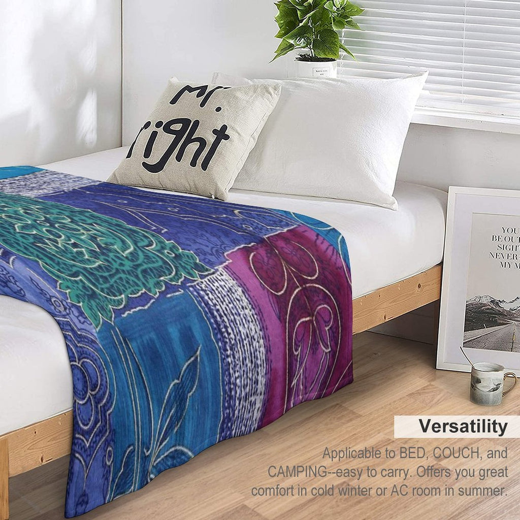 Blue And Navy Patchwork Quick-dry Throw Blanket