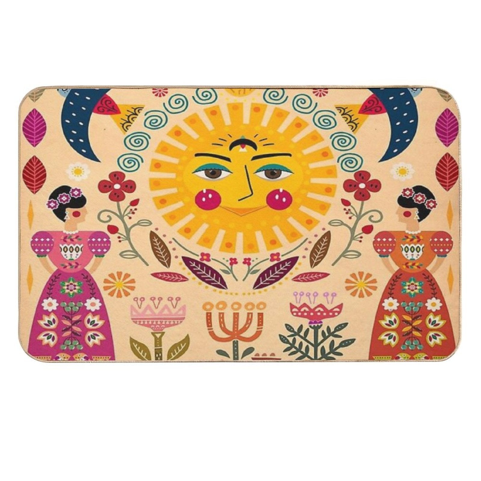 Folk Art Inspired By The Fabulous Frida  Stain-Proof Bath Mat