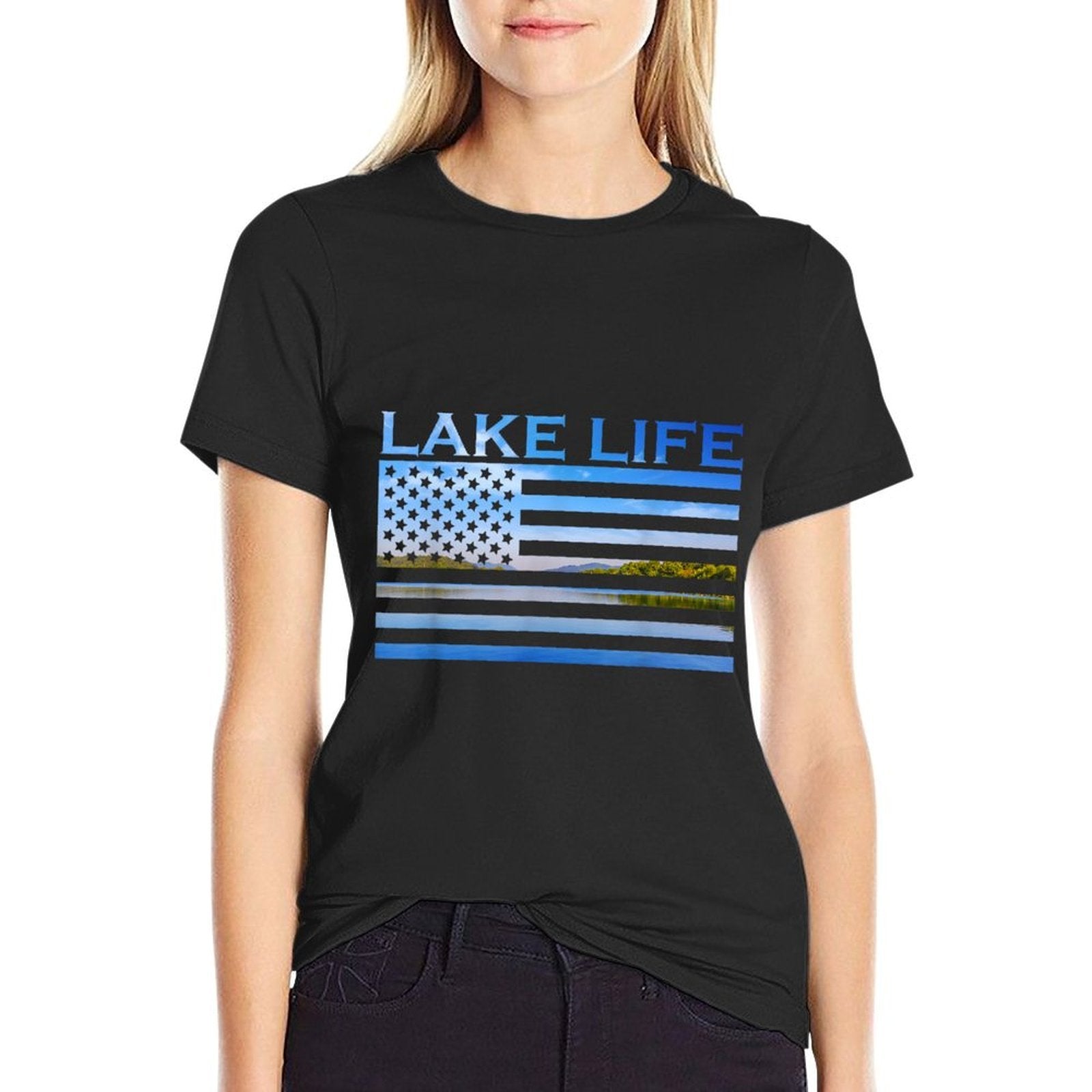 American Patriot Fishing At The Lake This Is Lake Life  Tagless Design T-Shirt