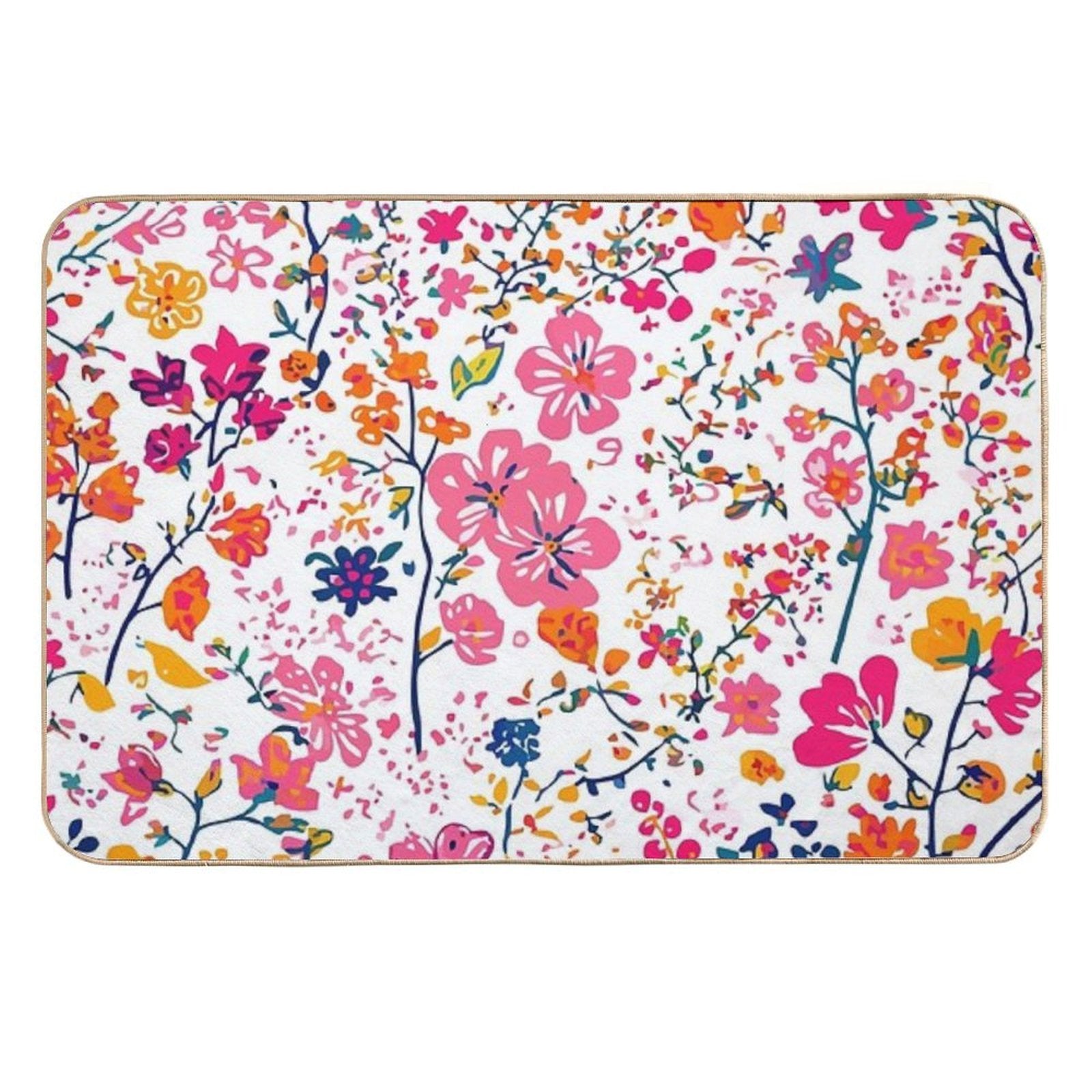 Floral Yellow And Pink Flowers Pattern  Toxin-Free Bath Mat