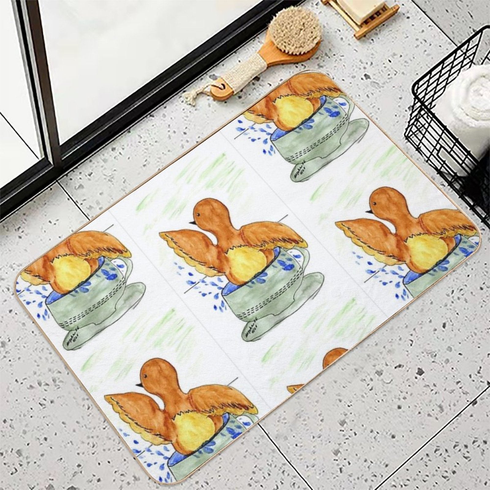 BIRD BATHING IN CUP Durable Bath Mat