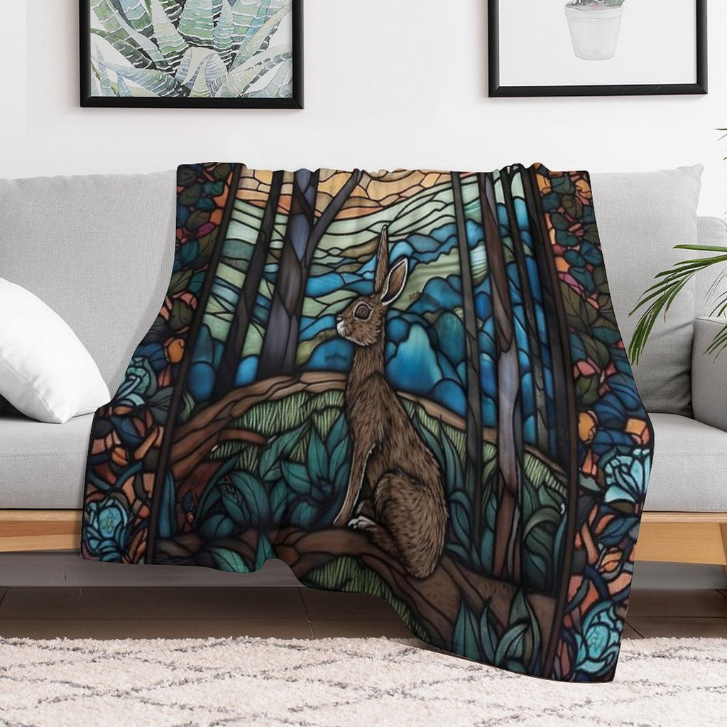 Stained Glass Hare And Moonbeams Eco-conscious Throw Blanket